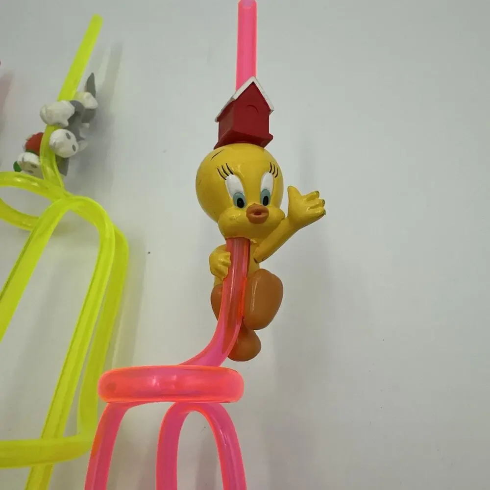 Lot of 3 Crazy Silly Straws Looney Tunes Sylvester, Tweety And Taz